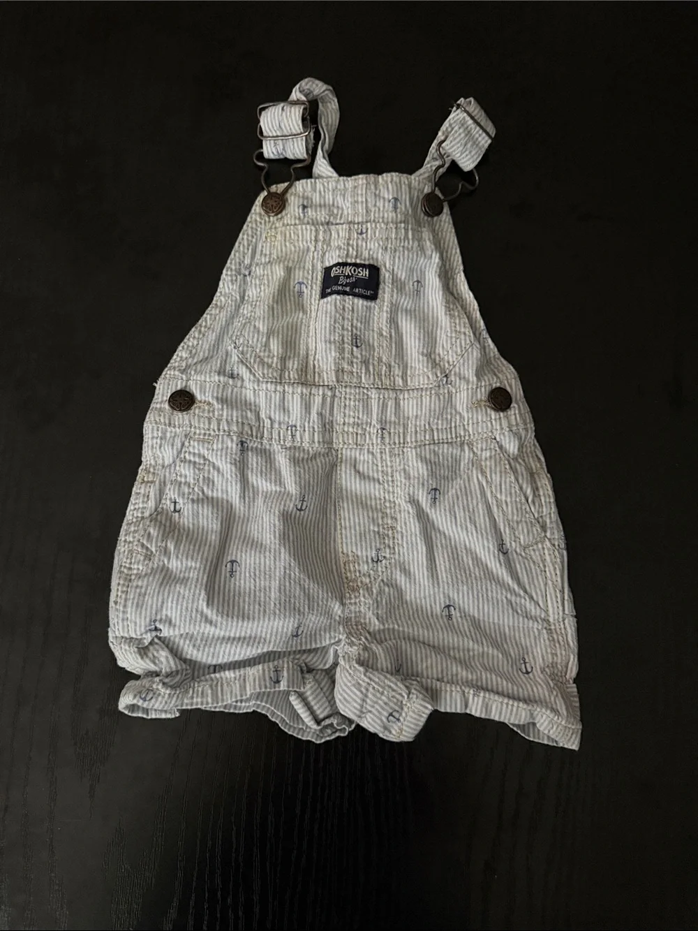 OshKosh B'gosh Light Blue Pinstripe Anchor Shortalls